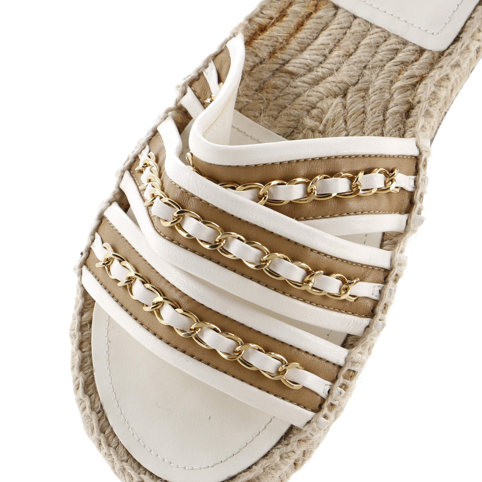 Women's Chain Strap Espadrille Slide Sandals Leather