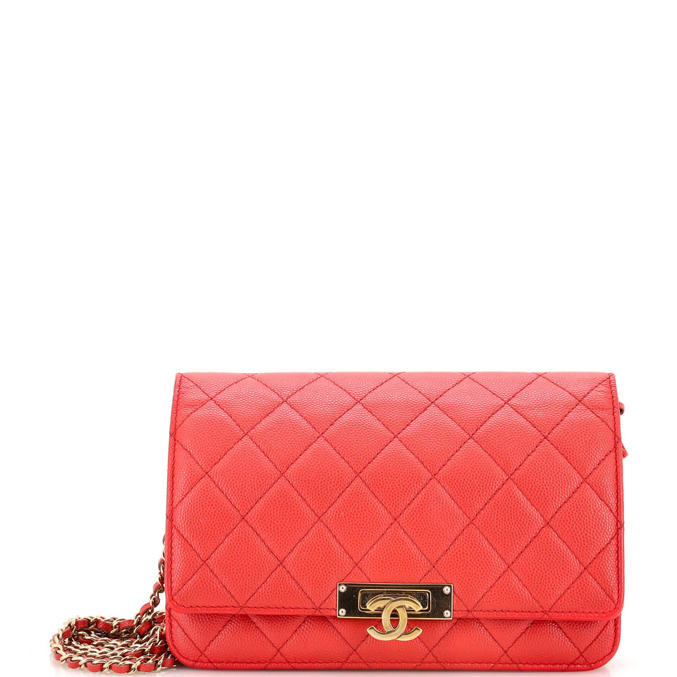 Golden Class Wallet on Chain Quilted Caviar