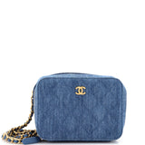 Pearl Crush Zip Around Vanity Case with Chain Quilted Denim Mini