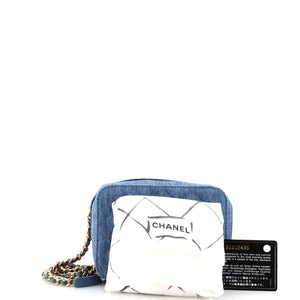 Pearl Crush Zip Around Vanity Case with Chain Quilted Denim Mini