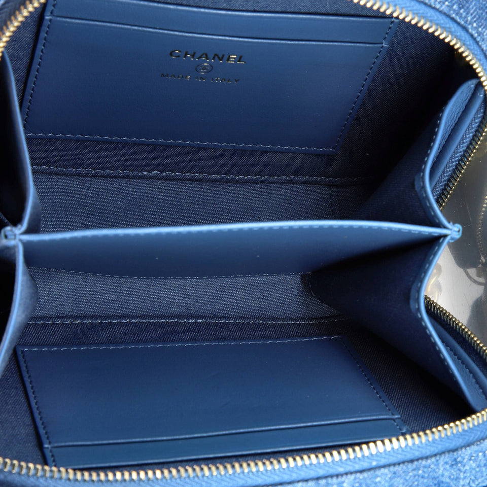 Pearl Crush Zip Around Vanity Case with Chain Quilted Denim Mini