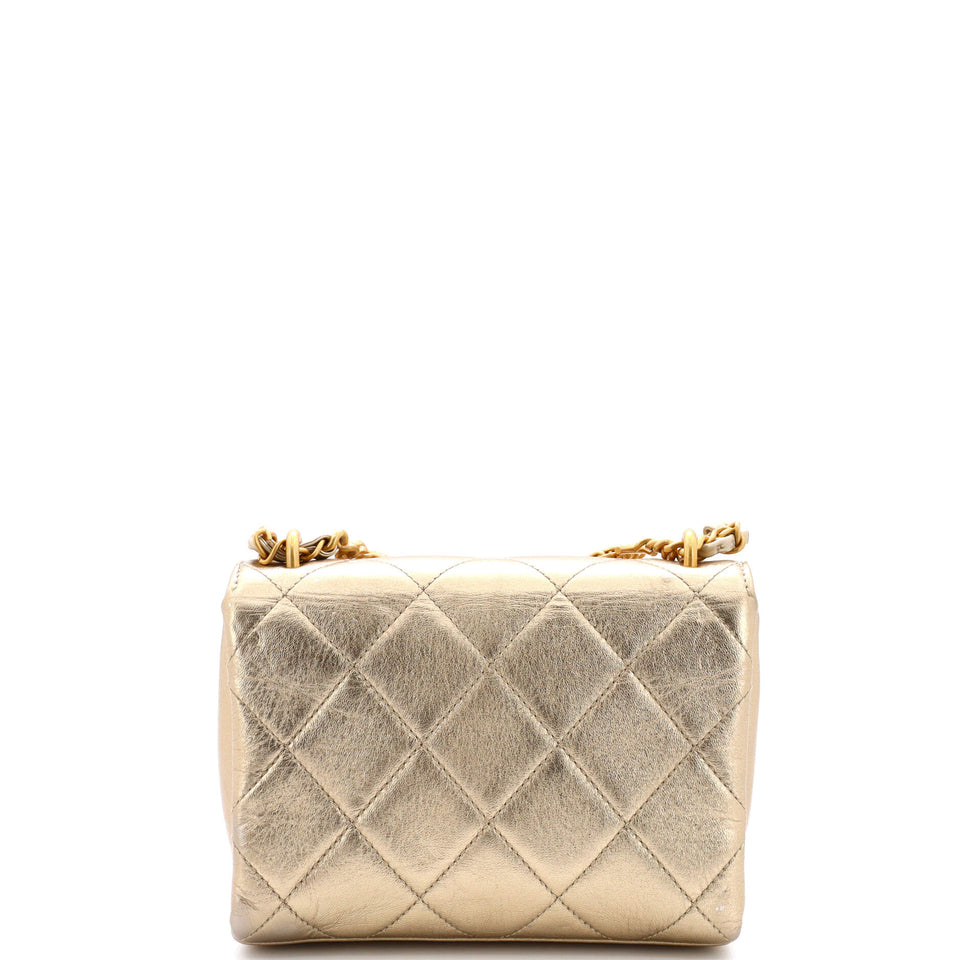 Crystal Logo Letters Chain Handle Flap Bag Quilted Lambskin Mini