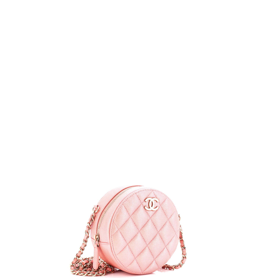 Round Clutch with Chain Quilted Iridescent Caviar Mini