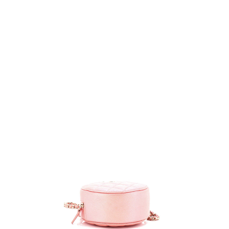Round Clutch with Chain Quilted Iridescent Caviar Mini