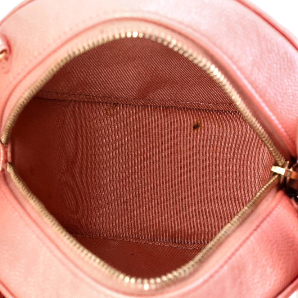 Round Clutch with Chain Quilted Iridescent Caviar Mini
