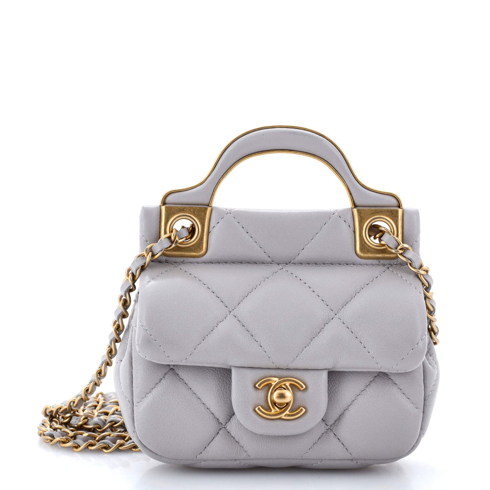 Lady Handle Flap Card Holder on Chain Quilted Calfskin