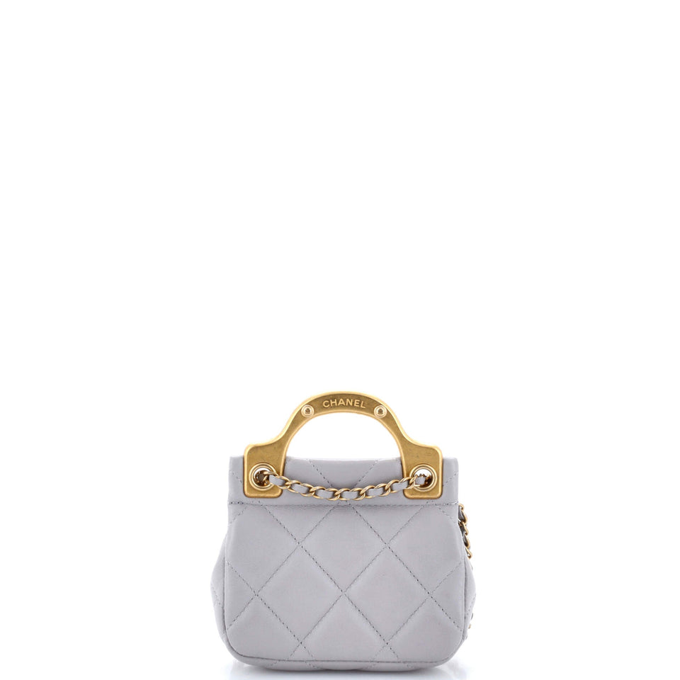 Lady Handle Flap Card Holder on Chain Quilted Calfskin