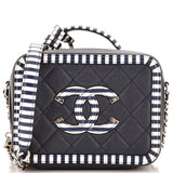 Filigree Vanity Case Quilted Caviar with Striped Leather Medium