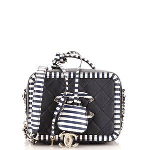Filigree Vanity Case Quilted Caviar with Striped Leather Medium