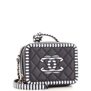 Filigree Vanity Case Quilted Caviar with Striped Leather Medium