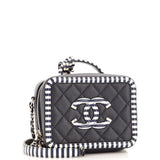 Filigree Vanity Case Quilted Caviar with Striped Leather Medium