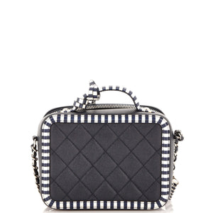 Filigree Vanity Case Quilted Caviar with Striped Leather Medium