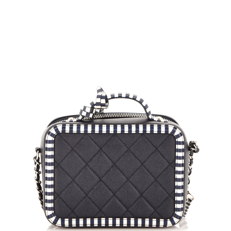 Filigree Vanity Case Quilted Caviar with Striped Leather Medium