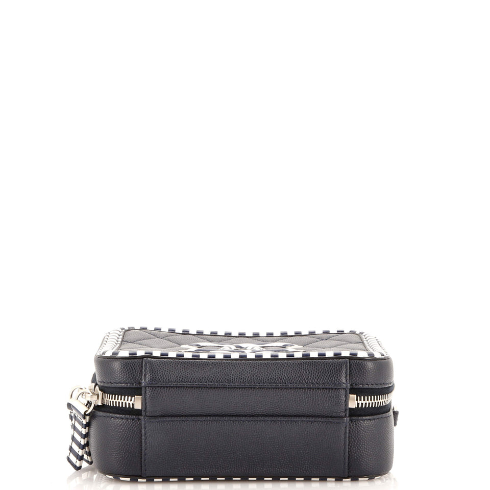 Filigree Vanity Case Quilted Caviar with Striped Leather Medium