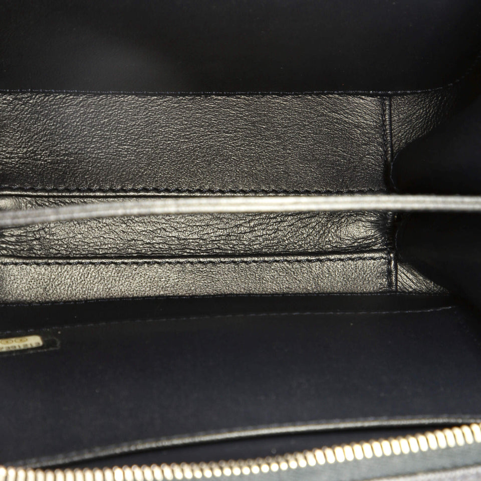 Filigree Vanity Case Quilted Caviar with Striped Leather Medium