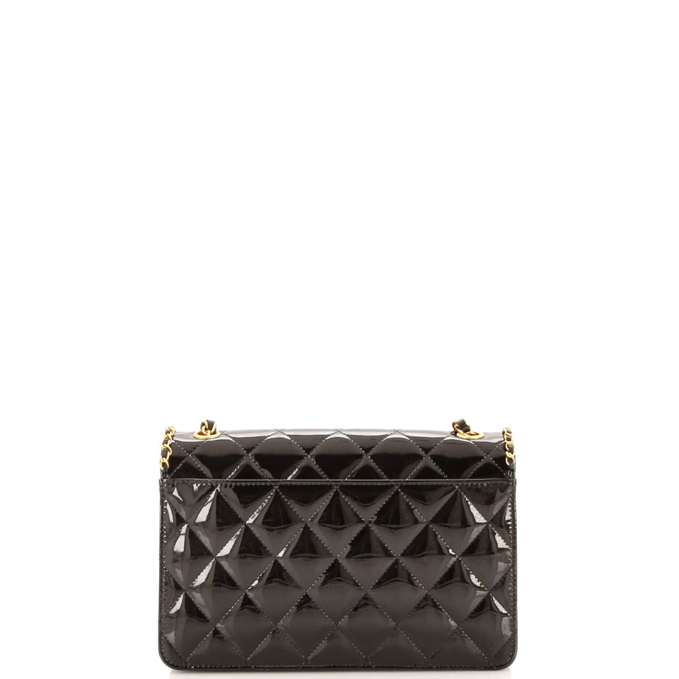 Heart Chain Flap Bag Quilted Patent Small
