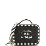 Filigree Vanity Case Quilted Caviar with Striped Leather Small