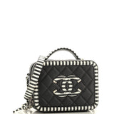 Filigree Vanity Case Quilted Caviar with Striped Leather Small