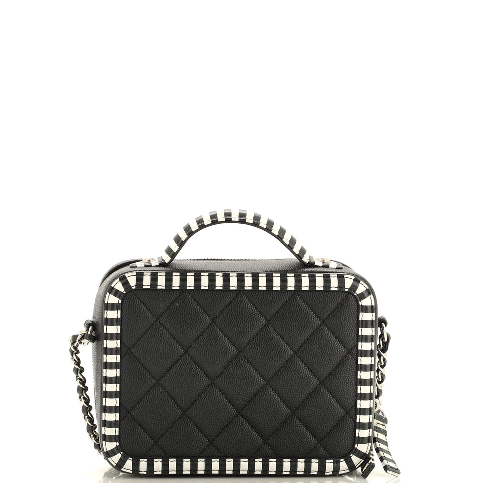 Filigree Vanity Case Quilted Caviar with Striped Leather Small