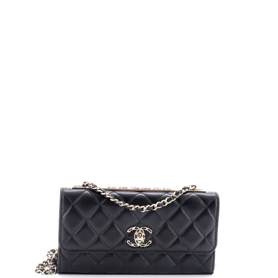 Trendy Chain CC Wallet on Chain Quilted Lambskin
