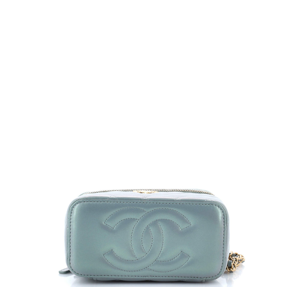 CC Dynasty Vanity Case with Chain Quilted Iridescent Lambskin Small