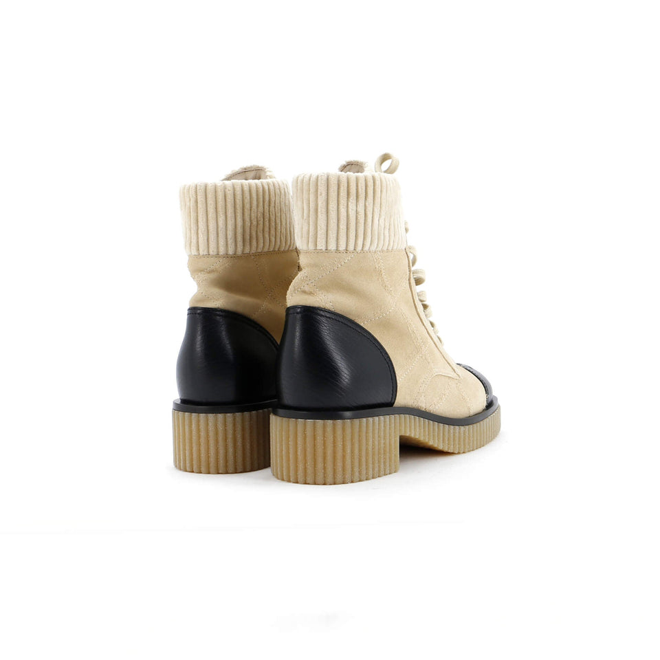 Women's Chain CC Cap Toe Lace Up Combat Boots Quilted Leather
