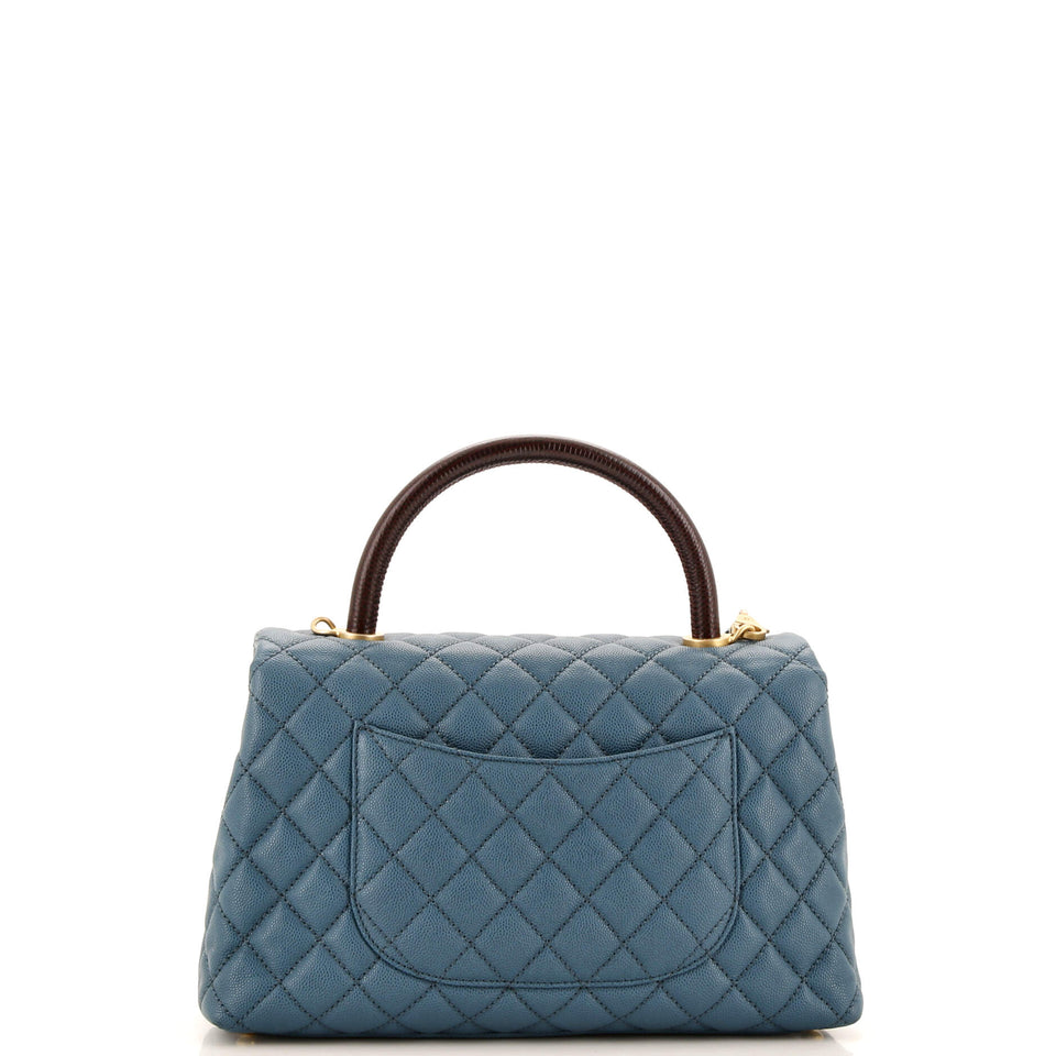Coco Top Handle Bag Quilted Caviar with Lizard Small