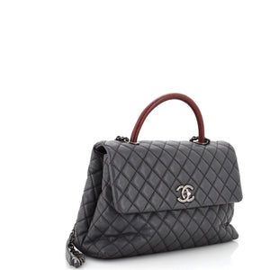 Coco Top Handle Bag Quilted Caviar with Lizard Medium