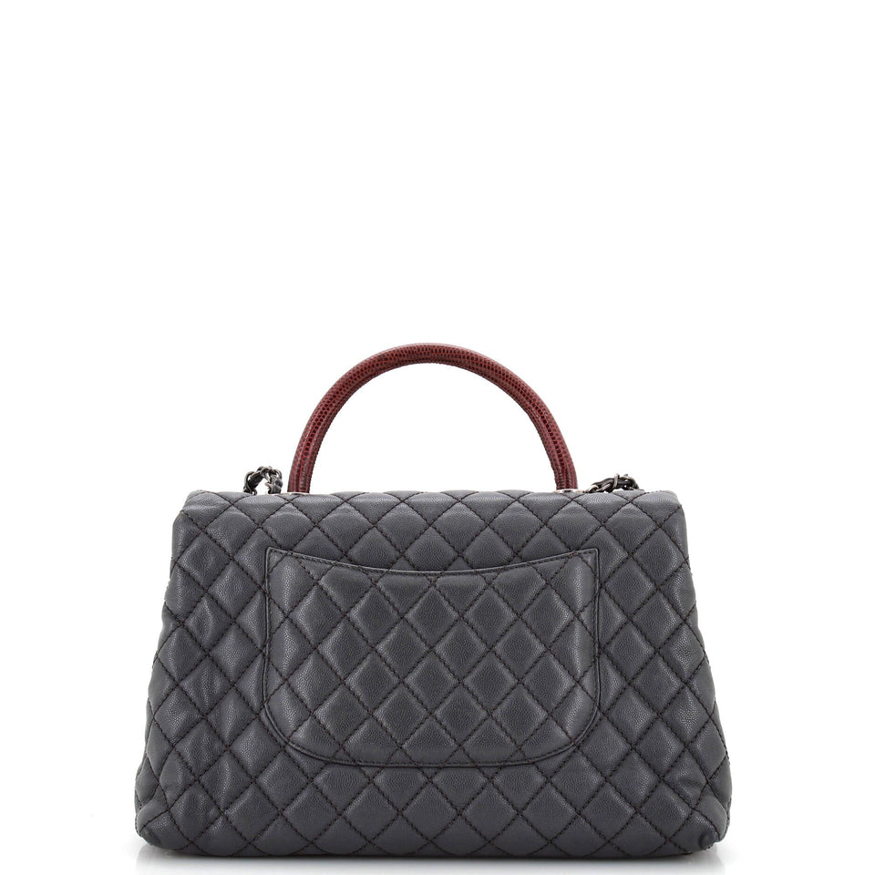 Coco Top Handle Bag Quilted Caviar with Lizard Medium