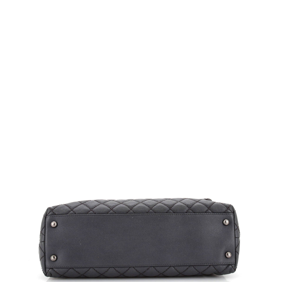 Coco Top Handle Bag Quilted Caviar with Lizard Medium