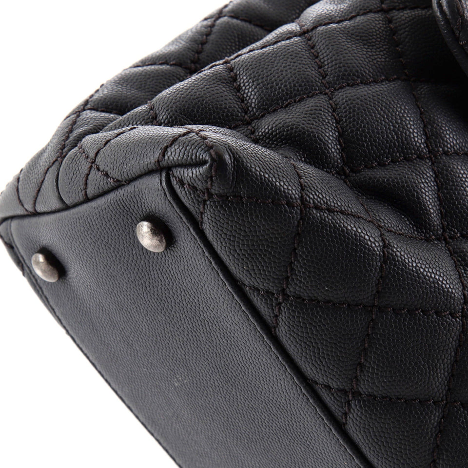 Coco Top Handle Bag Quilted Caviar with Lizard Medium