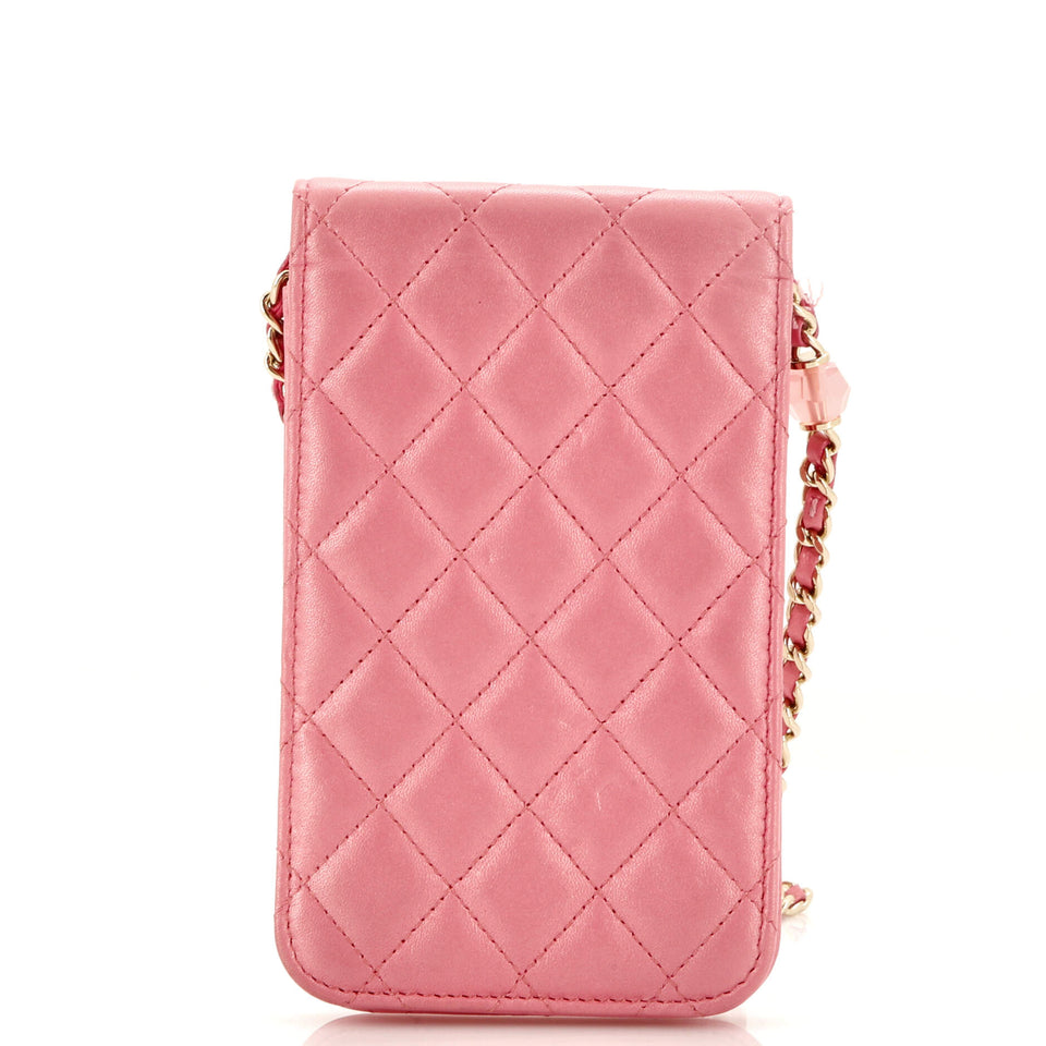 Resin CC Phone Holder with Chain Quilted Lambskin