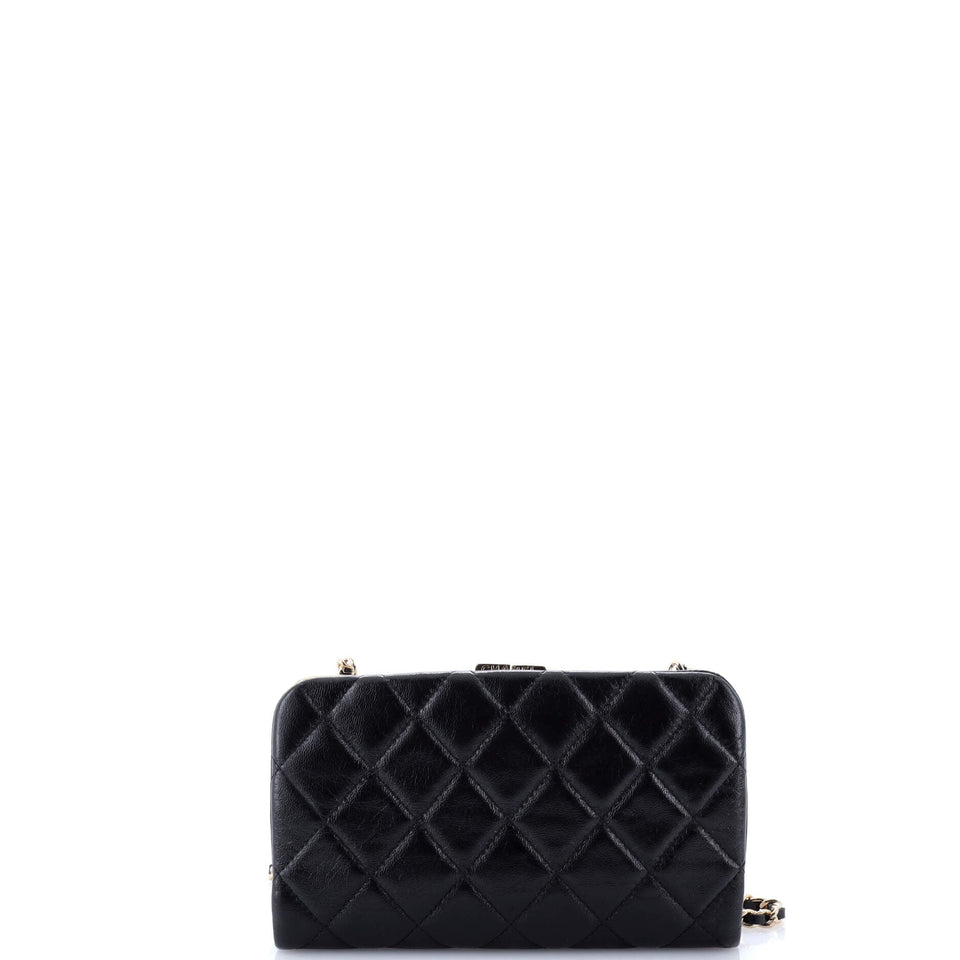 Logo Clasp Frame Clutch with Chain Quilted Lambskin Small