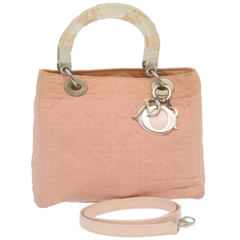 CHRISTIAN DIOR Canage Lady Dior 2Way Hand Shoulder Bag Nylon Pink  29353