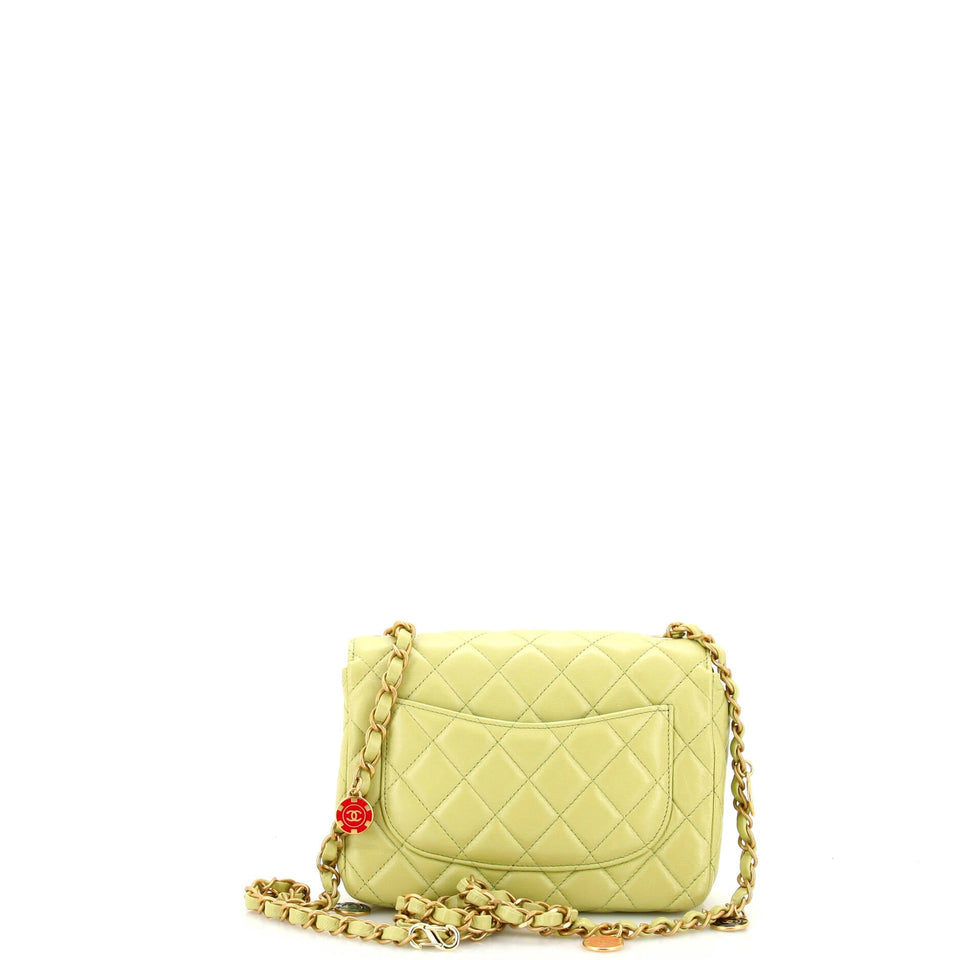 Casino Royale Charms Square Flap Bag Quilted Lambskin with Enamel Small