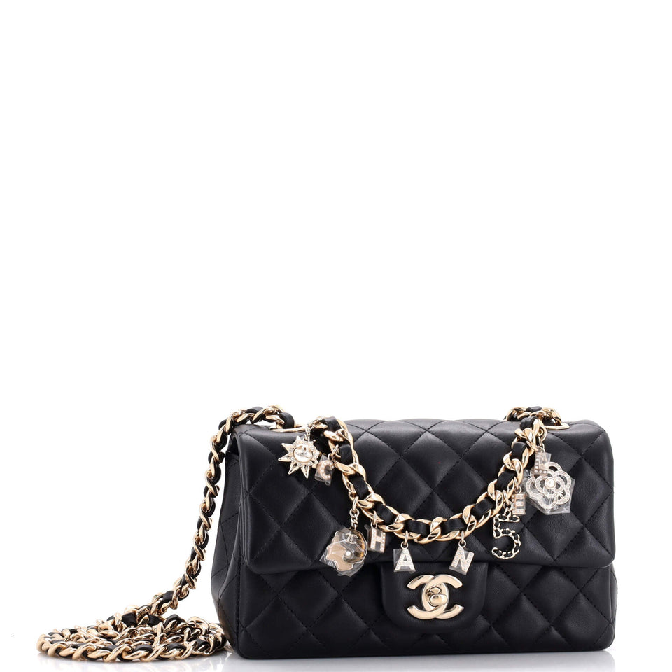 Coco Charms Classic Single Flap Bag Quilted Lambskin Mini
