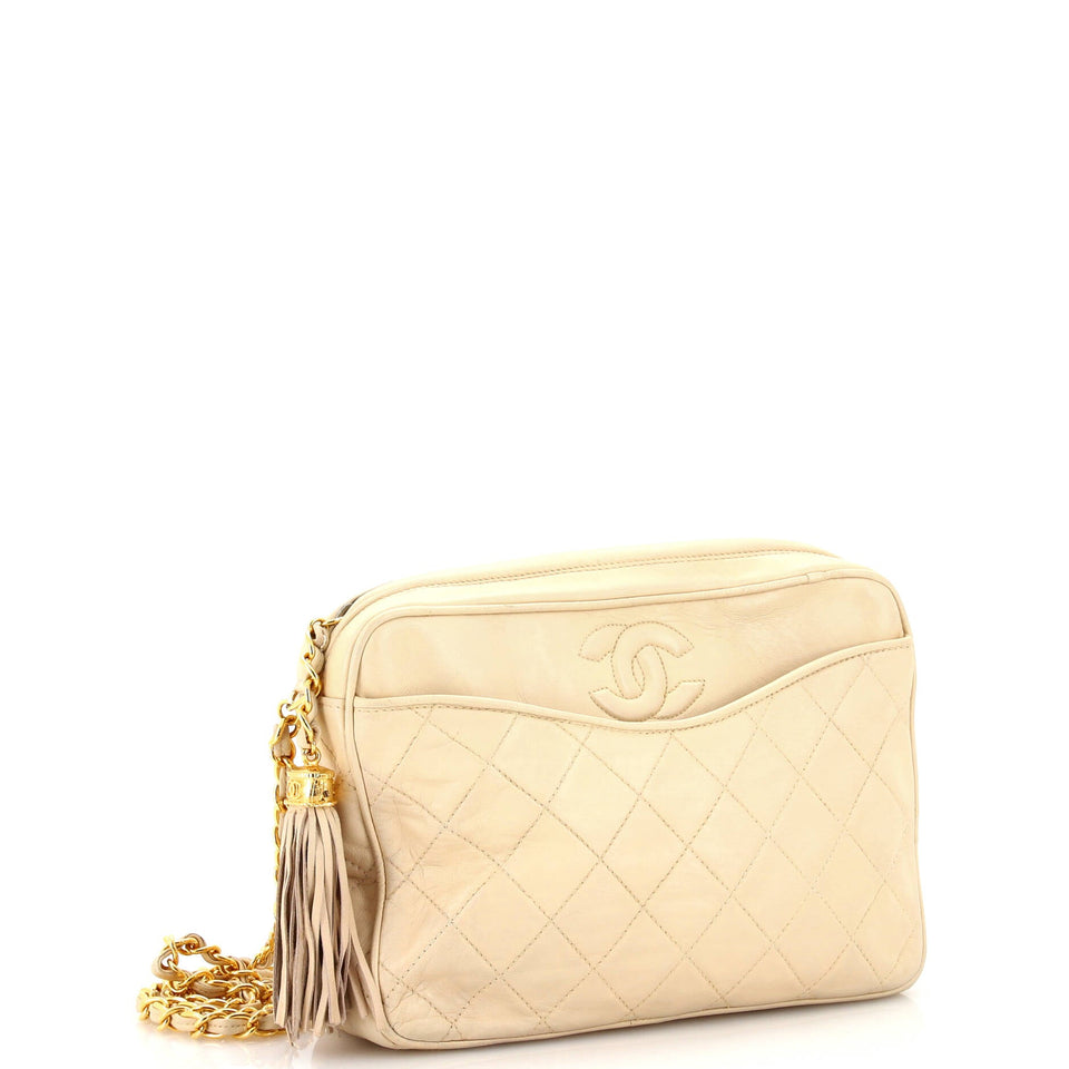 Vintage Camera Tassel Bag Quilted Leather Medium