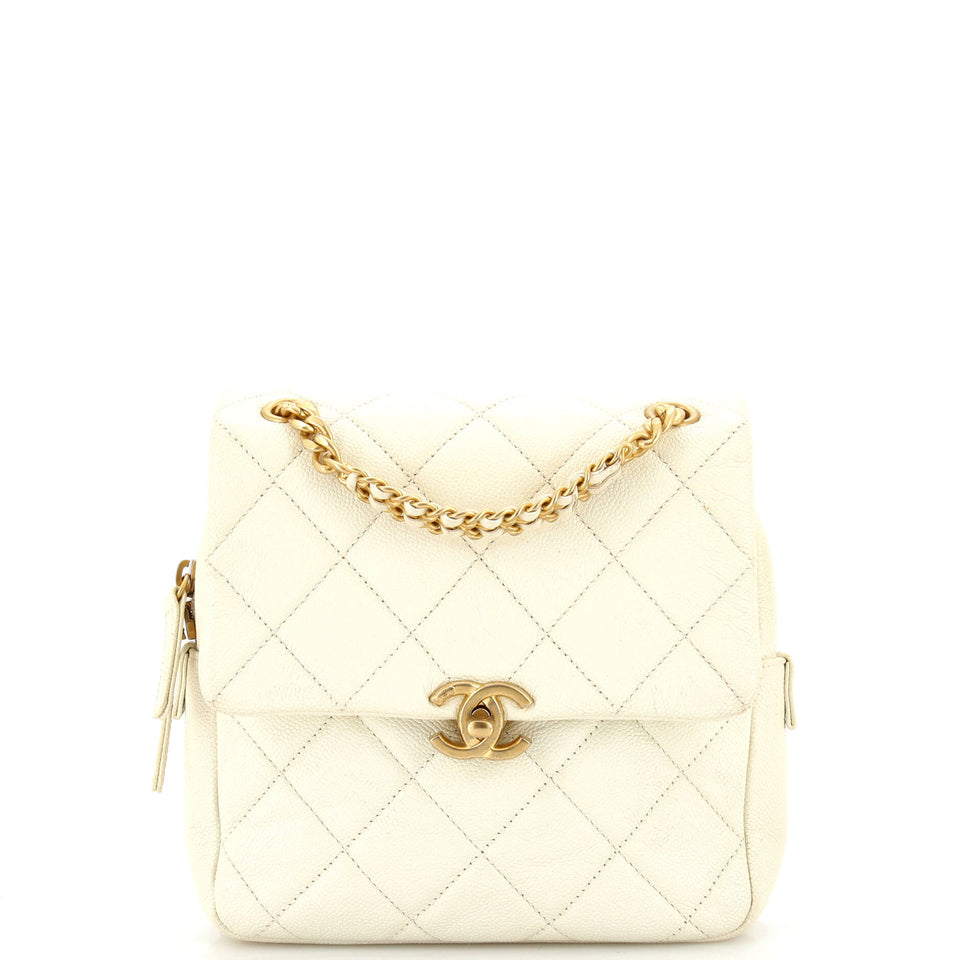 Chain Melody Flap Backpack Quilted Caviar Small