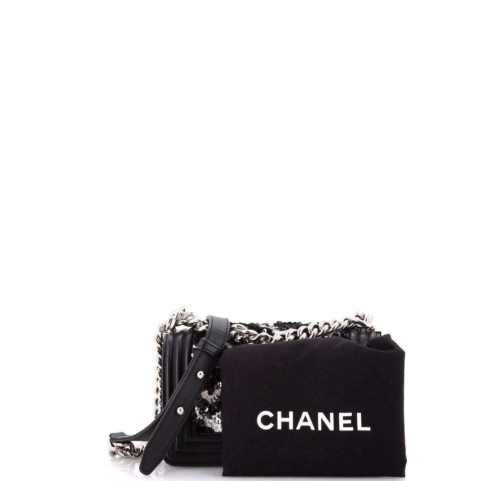 Boy Flap Bag Lambskin with Quilted Tweed and Sequins Small