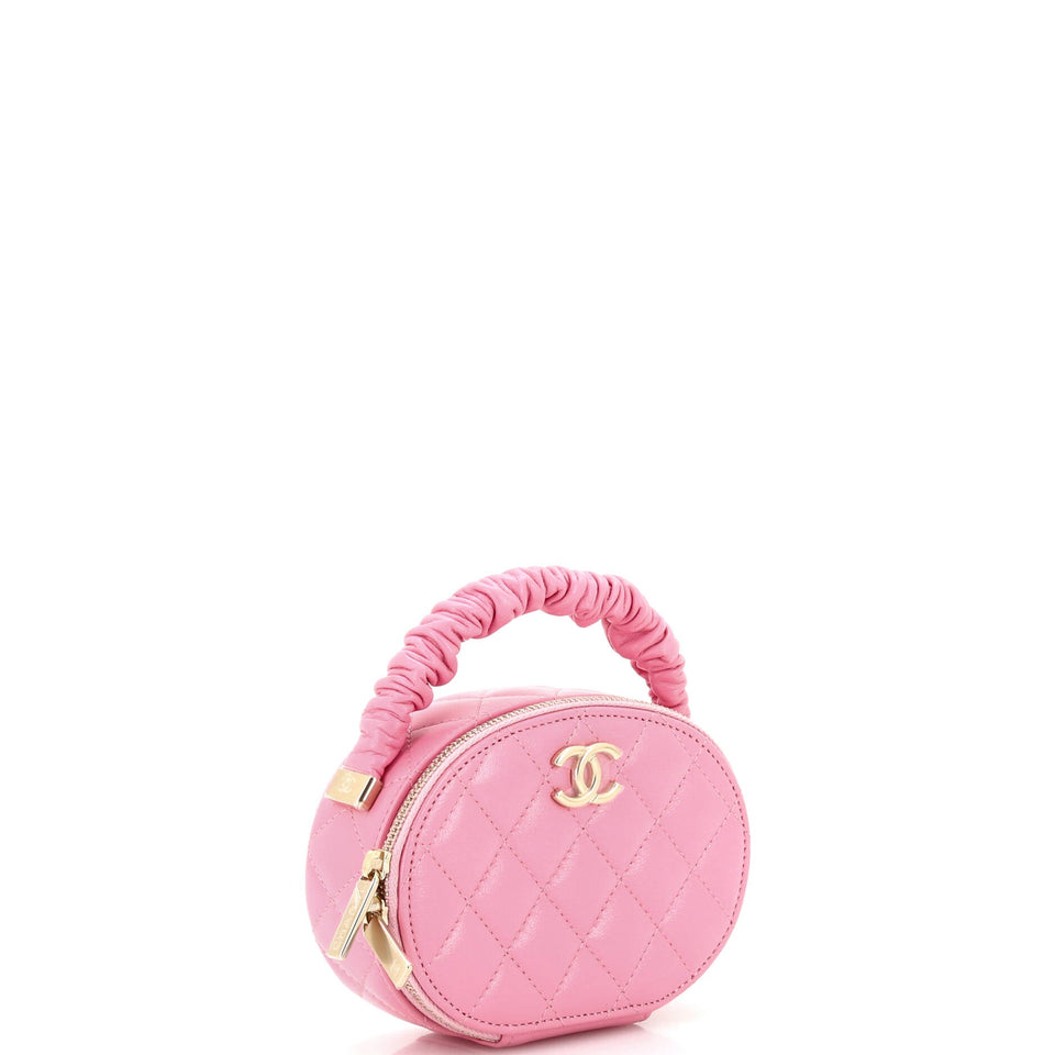 CC Ruched Oval Top Handle Quilted Lambskin Mini