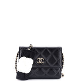 Camellia Bow Flap Card Holder with Chain Quilted Lambskin