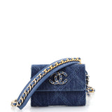 19 Flap Coin Purse With Chain Quilted Denim