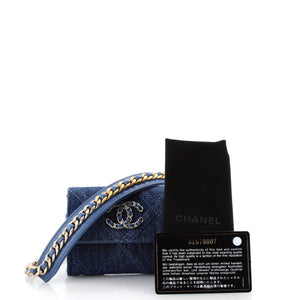 19 Flap Coin Purse With Chain Quilted Denim