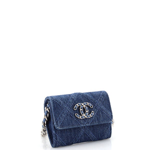 19 Flap Coin Purse With Chain Quilted Denim