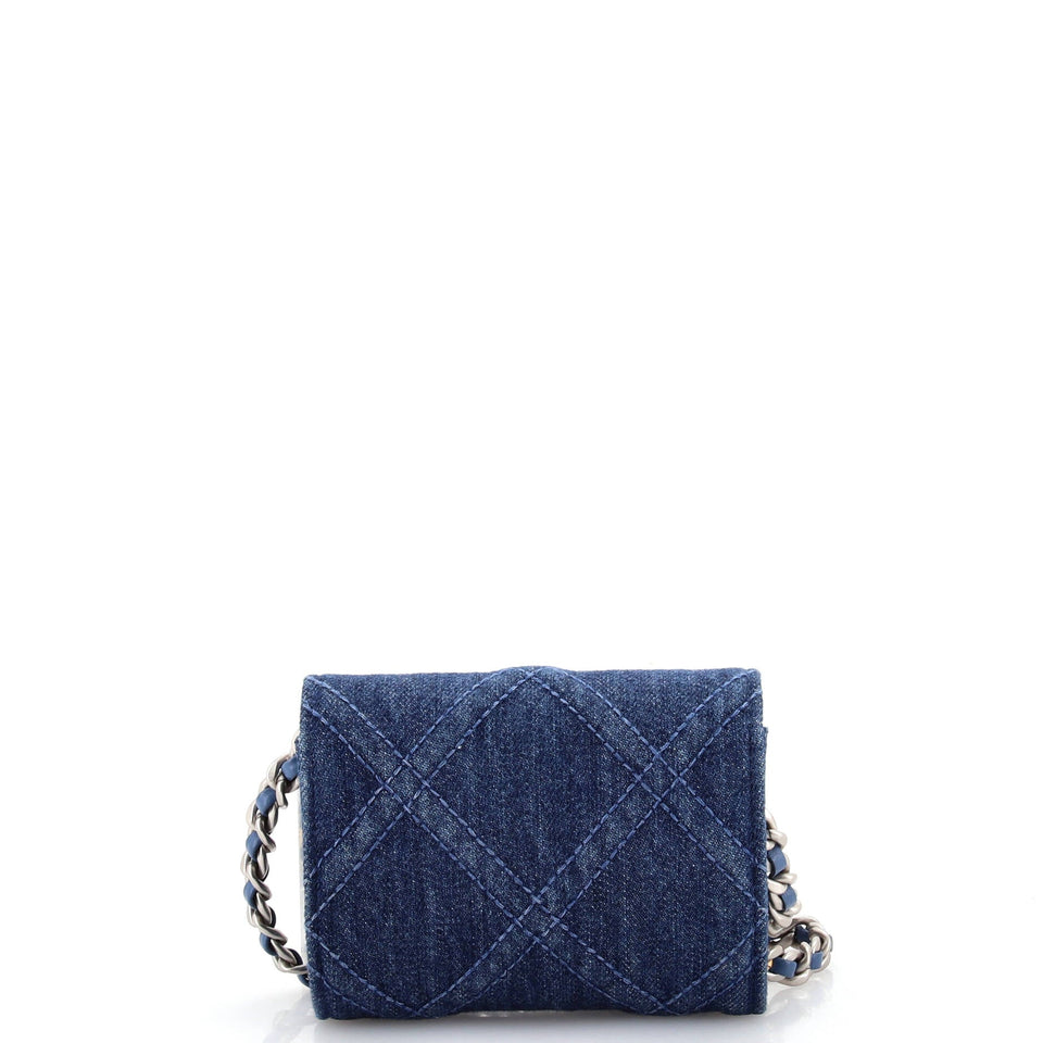 19 Flap Coin Purse With Chain Quilted Denim