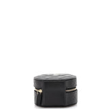 Chain Handle Round Jewelry Box Quilted Caviar