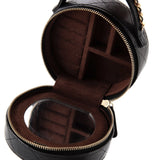 Chain Handle Round Jewelry Box Quilted Caviar