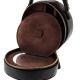Chain Handle Round Jewelry Box Quilted Caviar