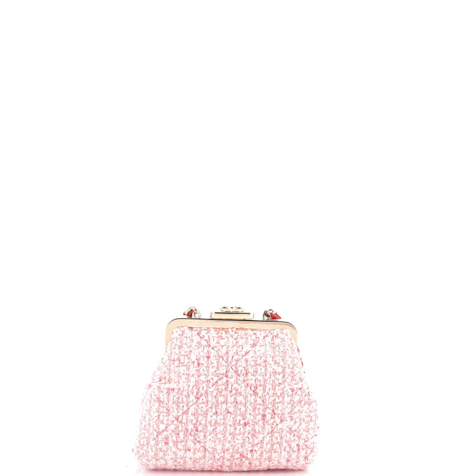 CC Kisslock Frame Clutch with Chain Quilted Tweed Mini