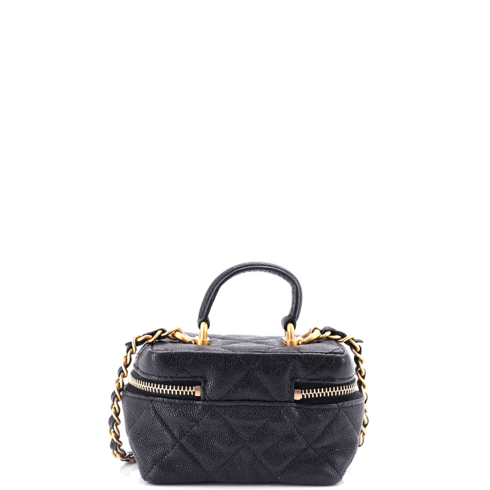 Top Handle Zip Around Vanity Case with Chain Quilted Caviar Mini